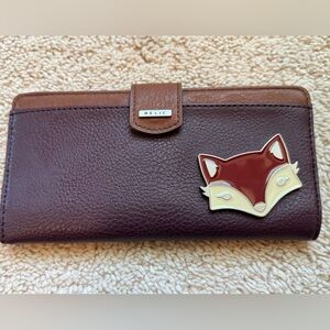 Relic Wallet Womens Brown Fox Applique Trifold Clutch Snap ID Zip Pocket Pebbled